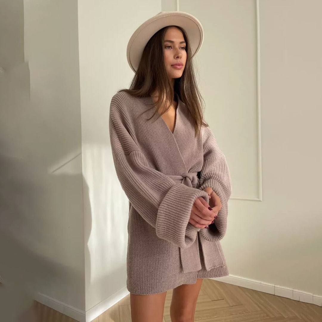 Tyylika | Grobstrick-Strickjacke mit Gürtel