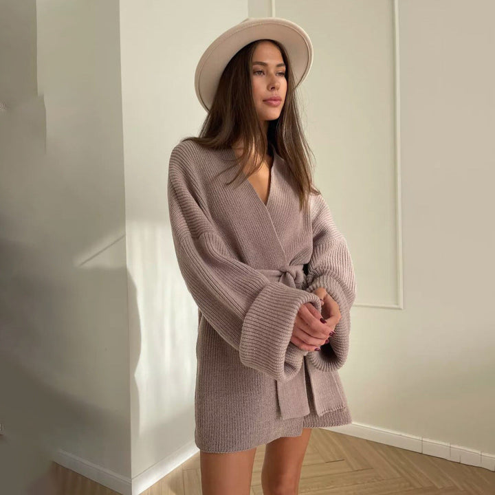 Tyylika | Grobstrick-Strickjacke mit Gürtel