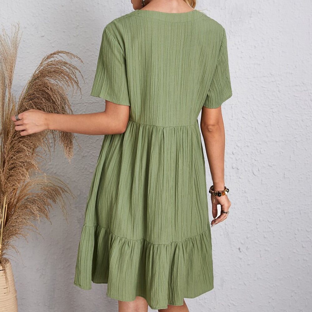 Inge | Retro V-Ausschnitt lockeres Freizeitkleid