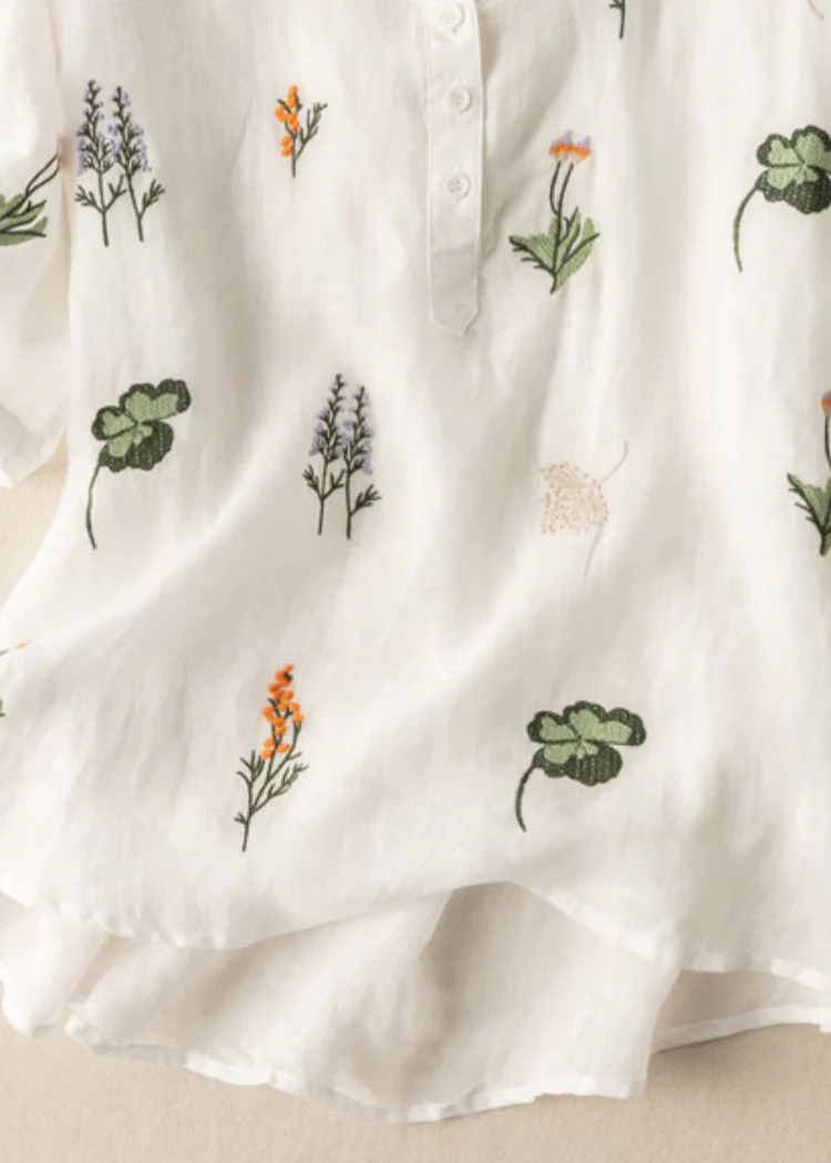 Leinen-Shirt mit Peter-Pan-Kragen und Druckpatchwork