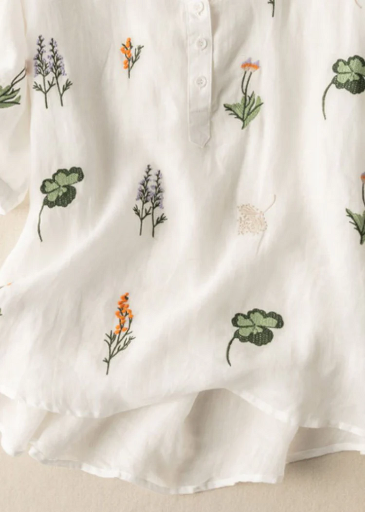 Leinen-Shirt mit Peter-Pan-Kragen und Druckpatchwork