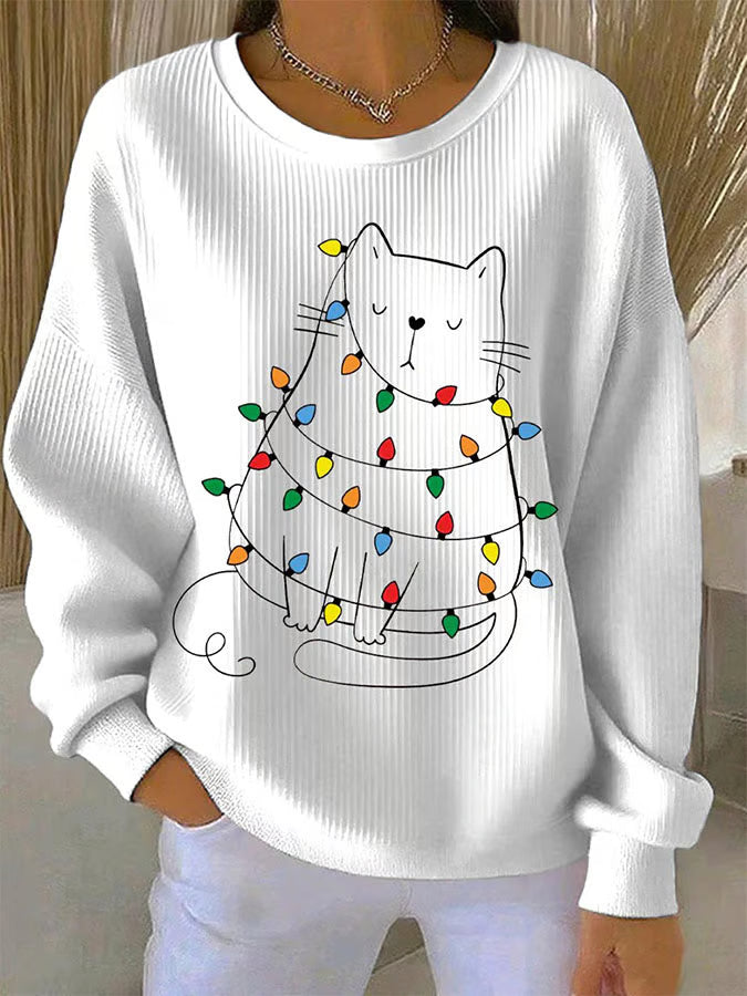 Mila | Damen Weihnachtspullover Mit Katzenmotiv Modern