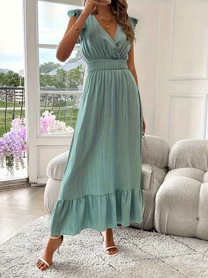 Mara | V-Ausschnitt Maxikleid mit Rüschen Saum
