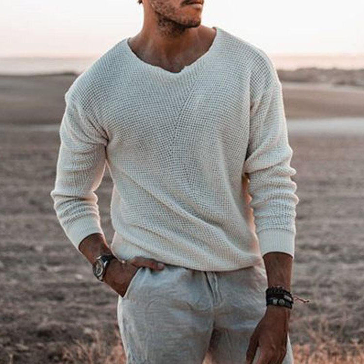 Finn | Pullover mit V-Ausschnitt und Waffelmuster