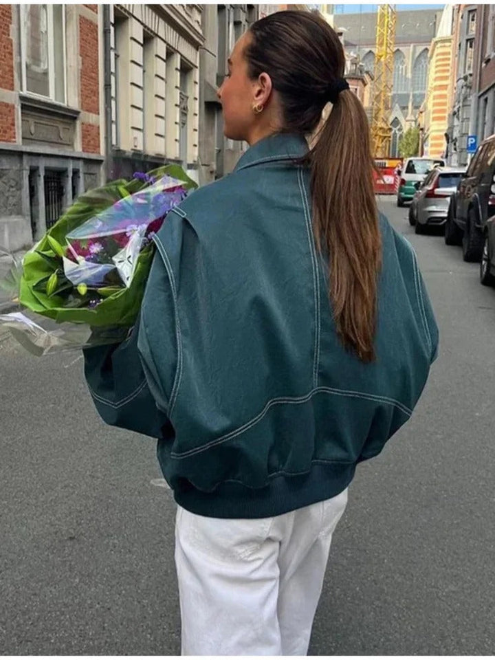 Faye | Lederjacke in Übergröße mit Reißverschluss