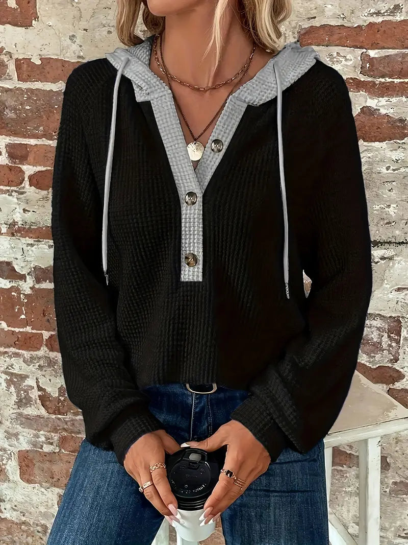Elvira | Langarm-Hoodie mit Knopfleiste & Zugband
