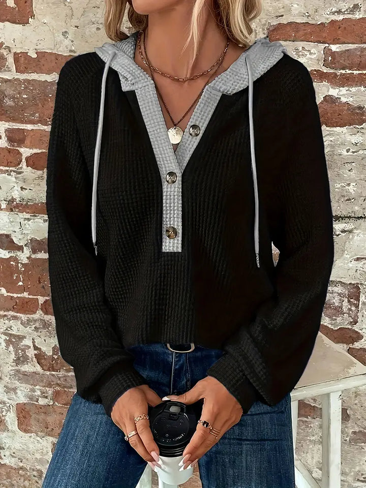 Elvira | Langarm-Hoodie mit Knopfleiste & Zugband