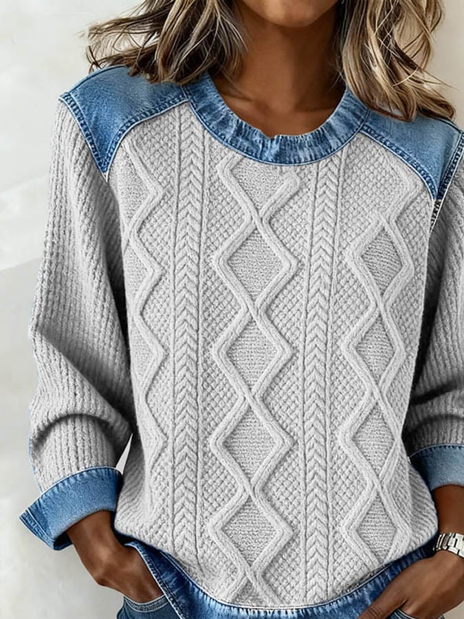 Tara | Casual Pullover Damen mit Rundhals und Patchworkdetails