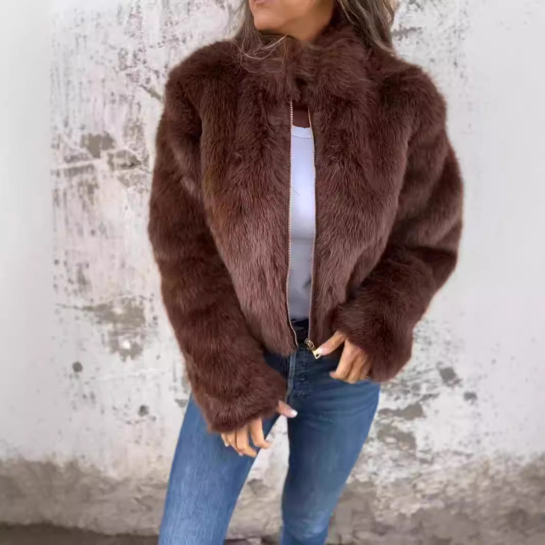 Plüschjacke Casual mit Reißverschluss und Kapuze