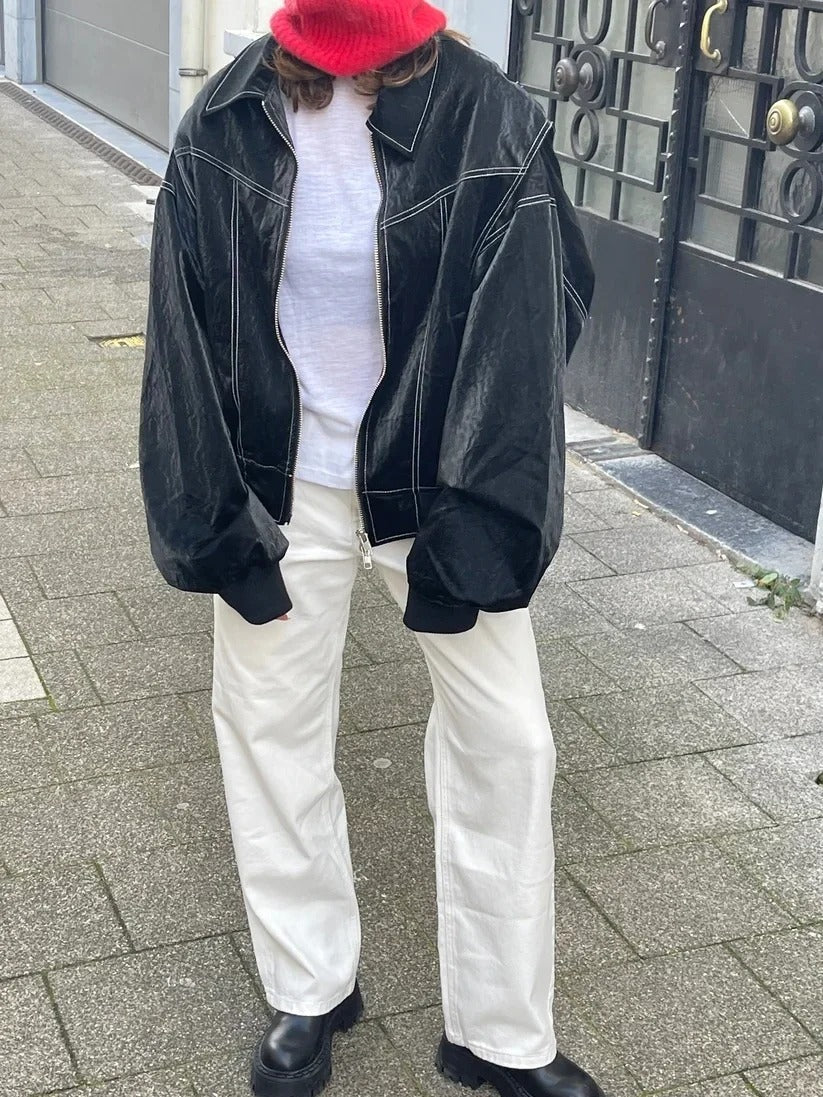 Faye | Lederjacke in Übergröße mit Reißverschluss