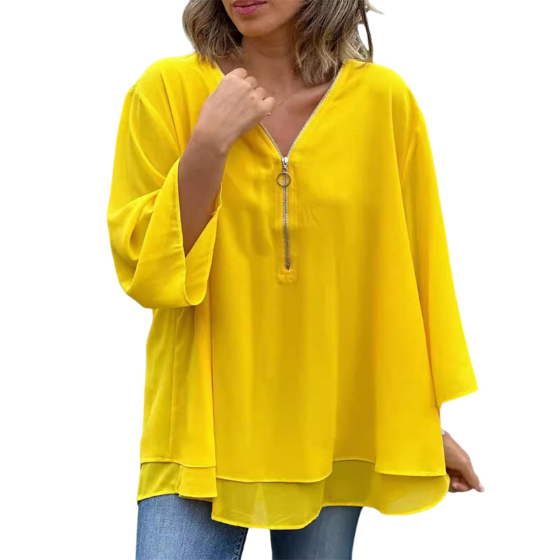 Chiffon | Leichtes Oberteil mit V-Ausschnitt und Reißverschluss-Detail