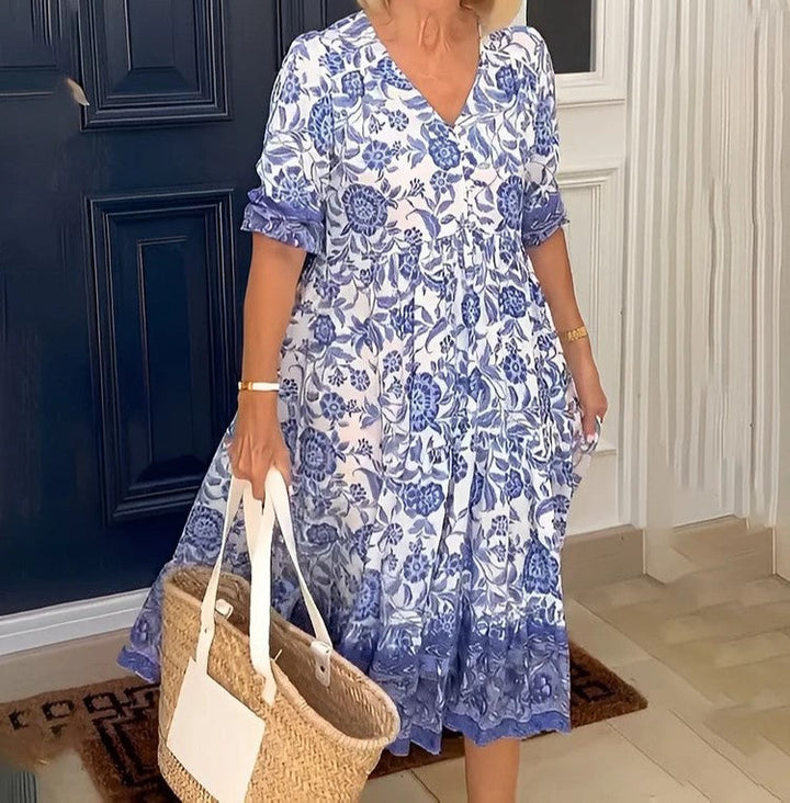 Zoë Bohème Kleid mit V-Ausschnitt für stilvolle Sommerauftritte