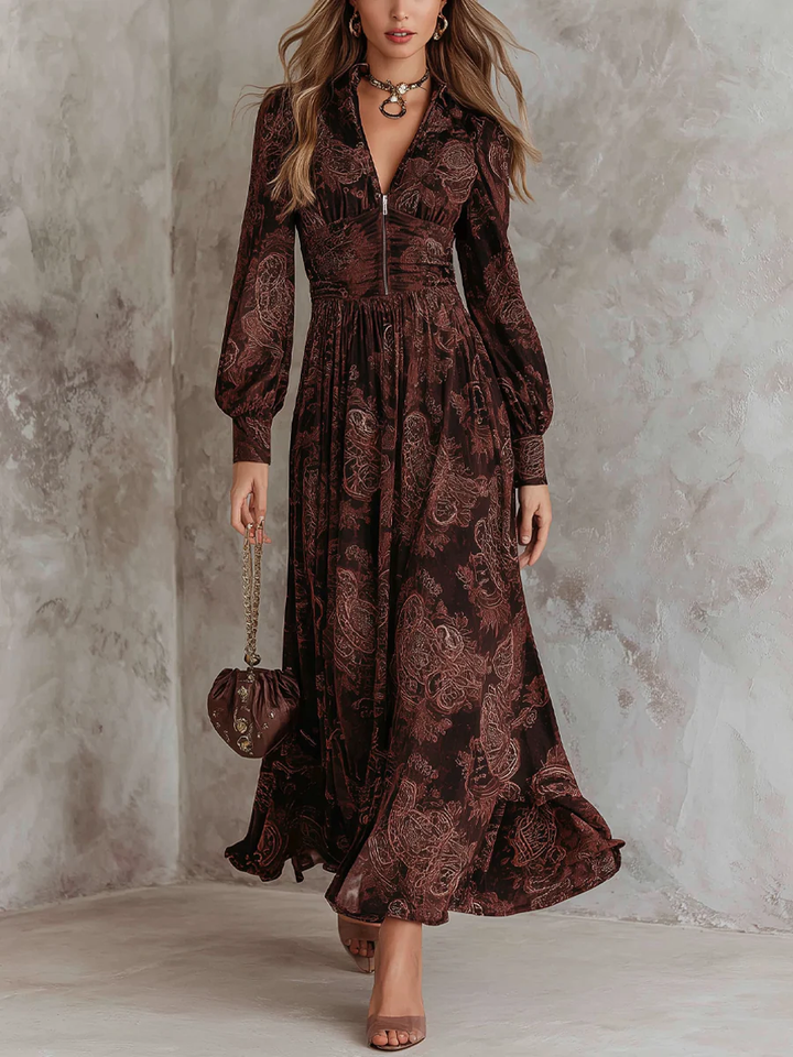 Nina | Damen Midikleid Paisley Reißverschluss lässig chic