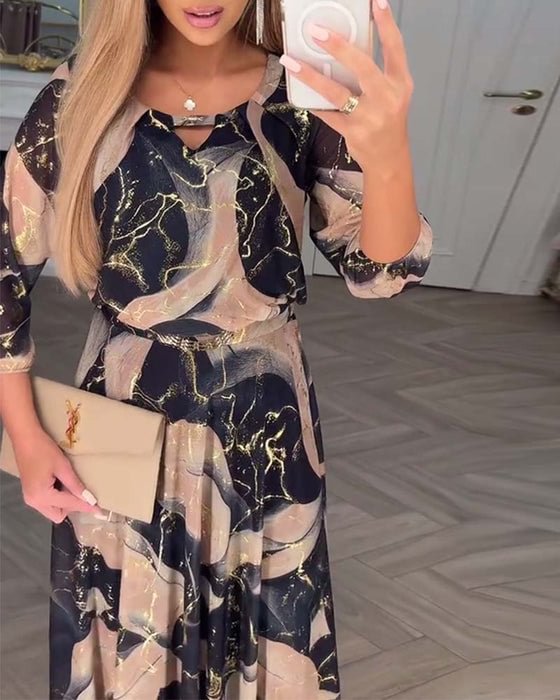 Lorena | Stilvolles Kleid mit Muster und Dreiviertelärmeln