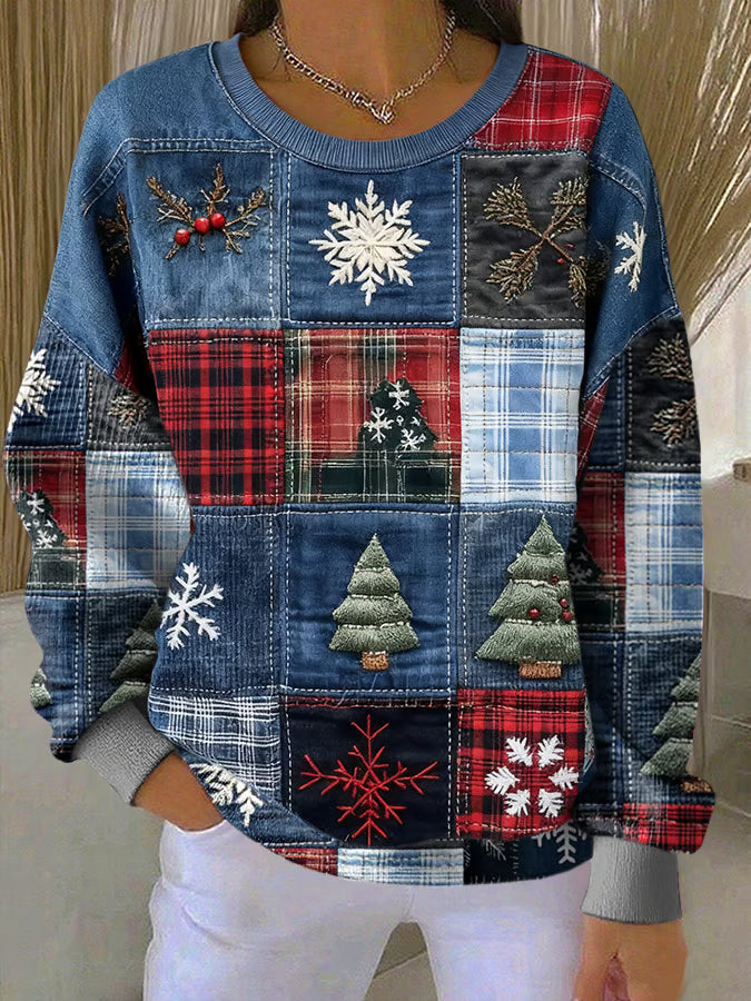 Lena | Damen Weihnachtspullover Mit Patchworkdesign