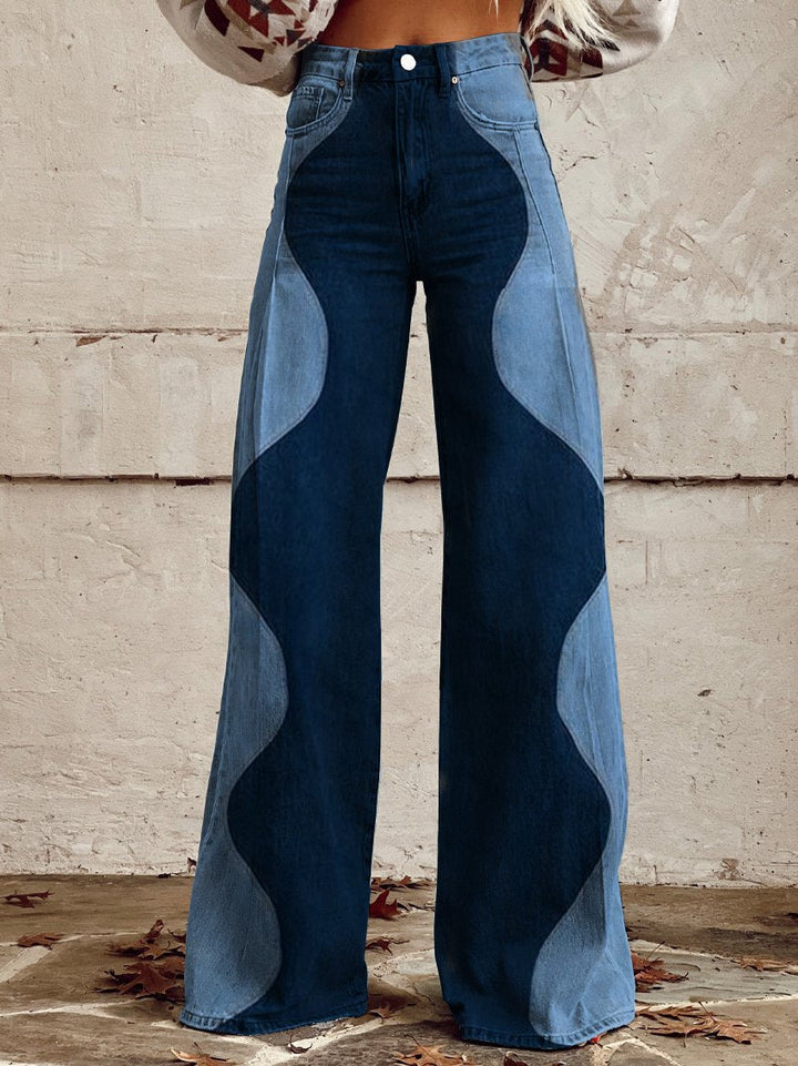 Patchwork-Jeans mit weitem Bein und Wellenmuster