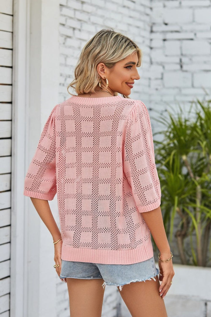 Geripptes Rundhals-Stricktop mit Stretch
