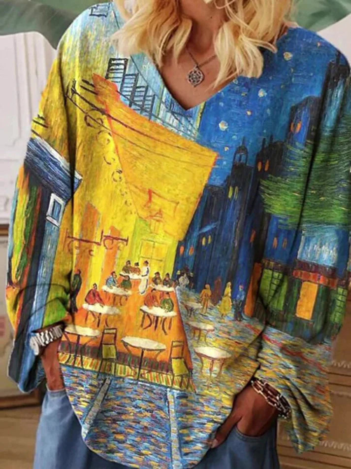 Alice Kunst T-shirt mit V-Ausschnitt für den Sommer