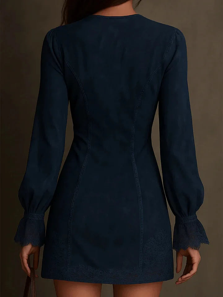 Mira | Feminines Wildleder-Minikleid mit Spitze