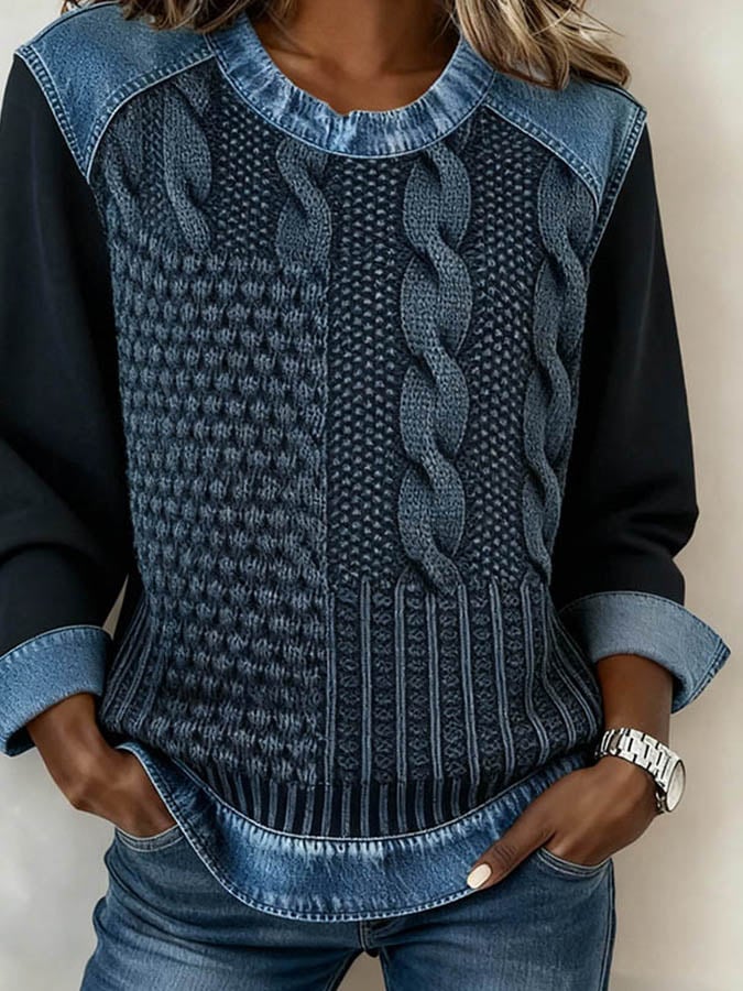 Nora | Casual Damenpullover mit farbigem Patchworkmuster