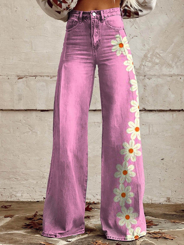 Schlaghose mit rosa Gänseblümchen-Muster