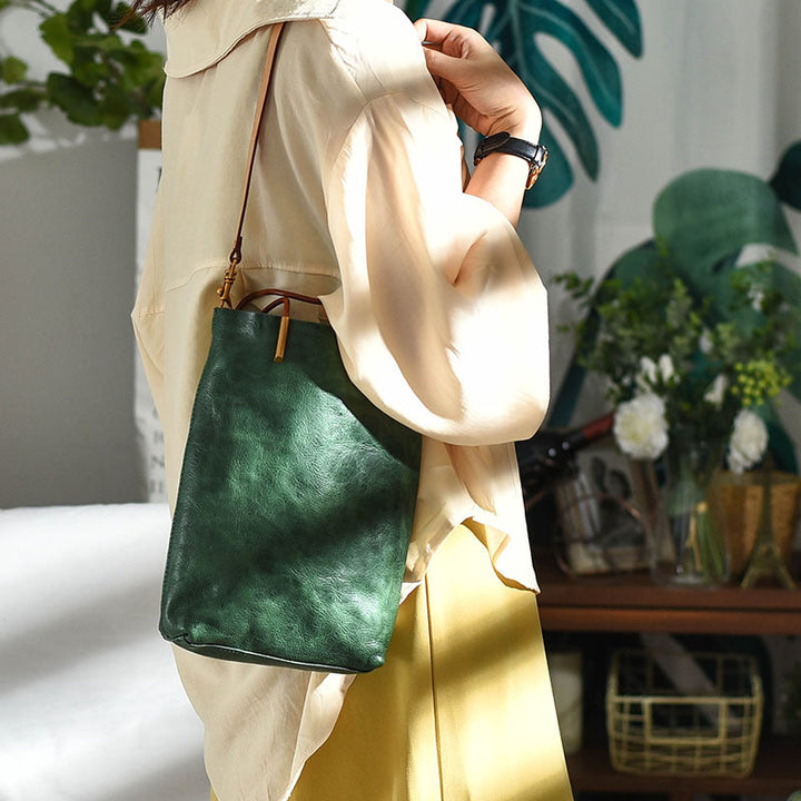 Minimalistische Leder-Umhängetasche im Retro-Stil für Damen