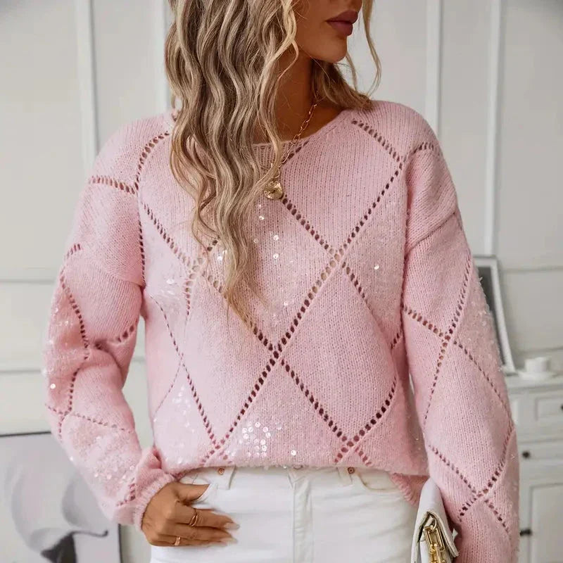 Noa | Hohlstrickpullover mit glänzenden Pailletten-Details