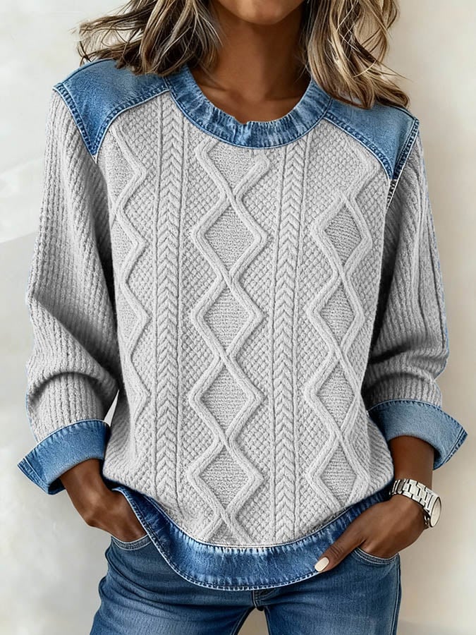 Tara | Casual Pullover Damen mit Rundhals und Patchworkdetails