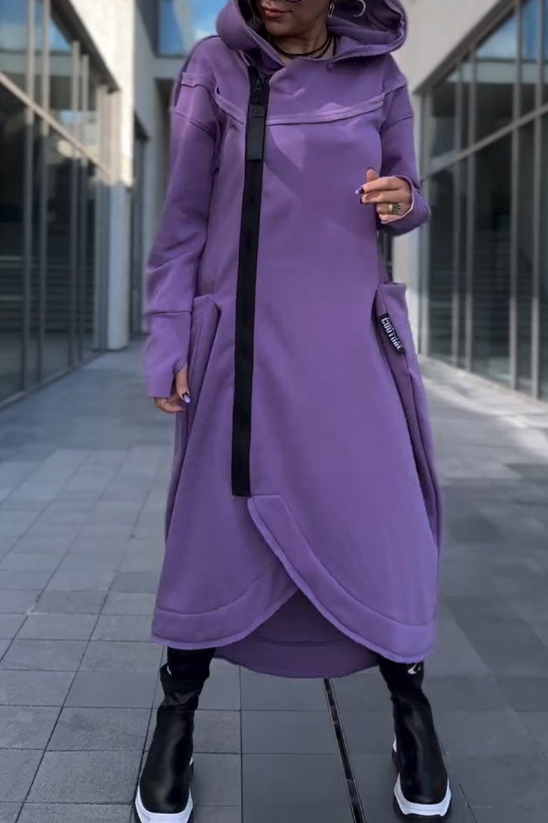 Theresa | Kapuzenkleid mit langen Ärmeln & asymmetrischem Saum
