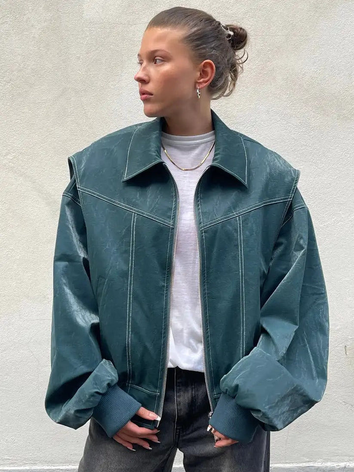 Faye | Lederjacke in Übergröße mit Reißverschluss