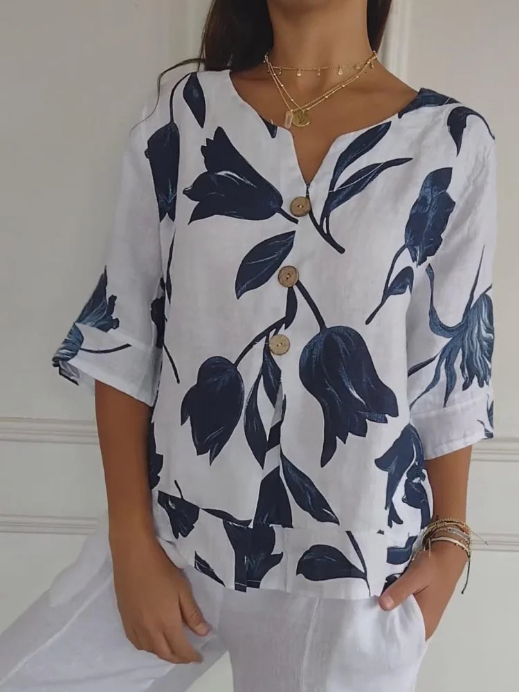 Casandry | Stylische Sommerbluse mit V-Ausschnitt
