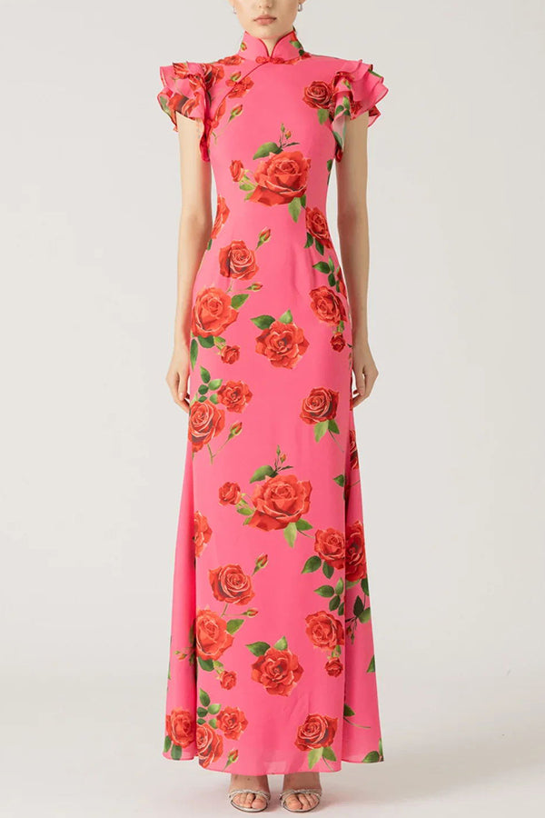 Thenka | Kleid mit Stehkragen und ausgestellten Ärmeln