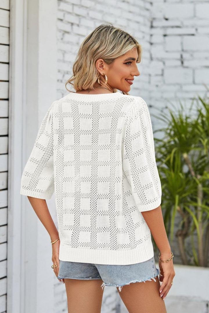 Geripptes Rundhals-Stricktop mit Stretch