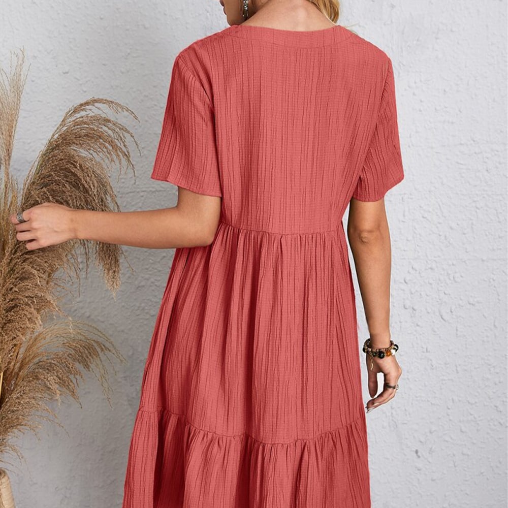 Inge | Retro V-Ausschnitt lockeres Freizeitkleid