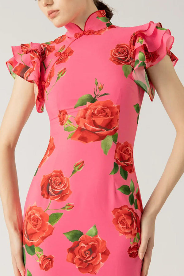 Thenka | Kleid mit Stehkragen und ausgestellten Ärmeln