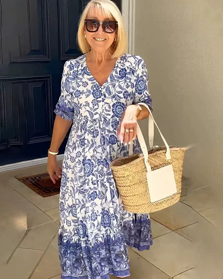 Zoë Bohème Kleid mit V-Ausschnitt für stilvolle Sommerauftritte