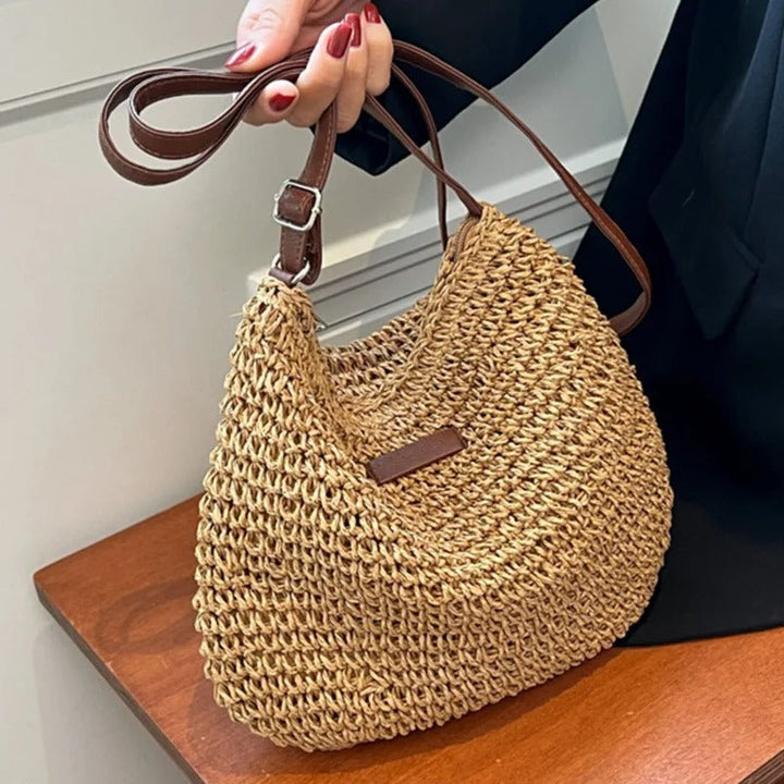 Eva | Trendige Stroh-Schultertasche für warme Tage