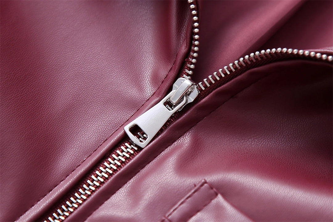 Sophia | Luxuriöse rote Lederjacke für den Herbsttrend