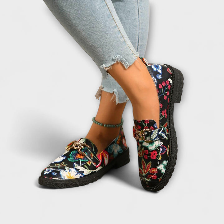 Lena | Damen Mokassins bunt mit floralem Design