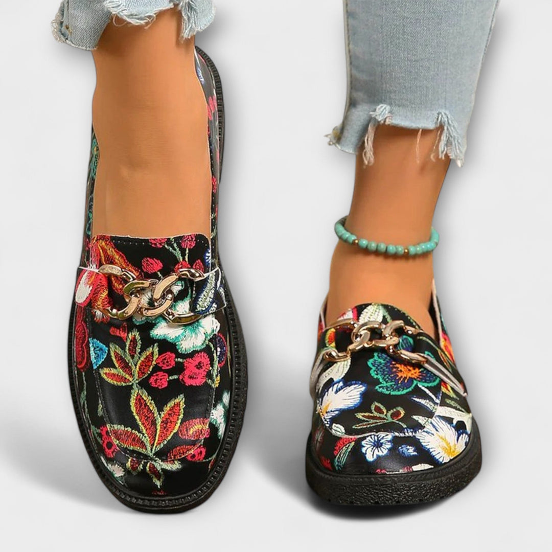 Lena | Damen Mokassins bunt mit floralem Design