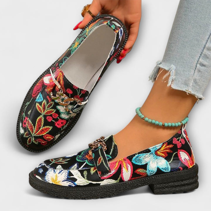 Lena | Damen Mokassins bunt mit floralem Design