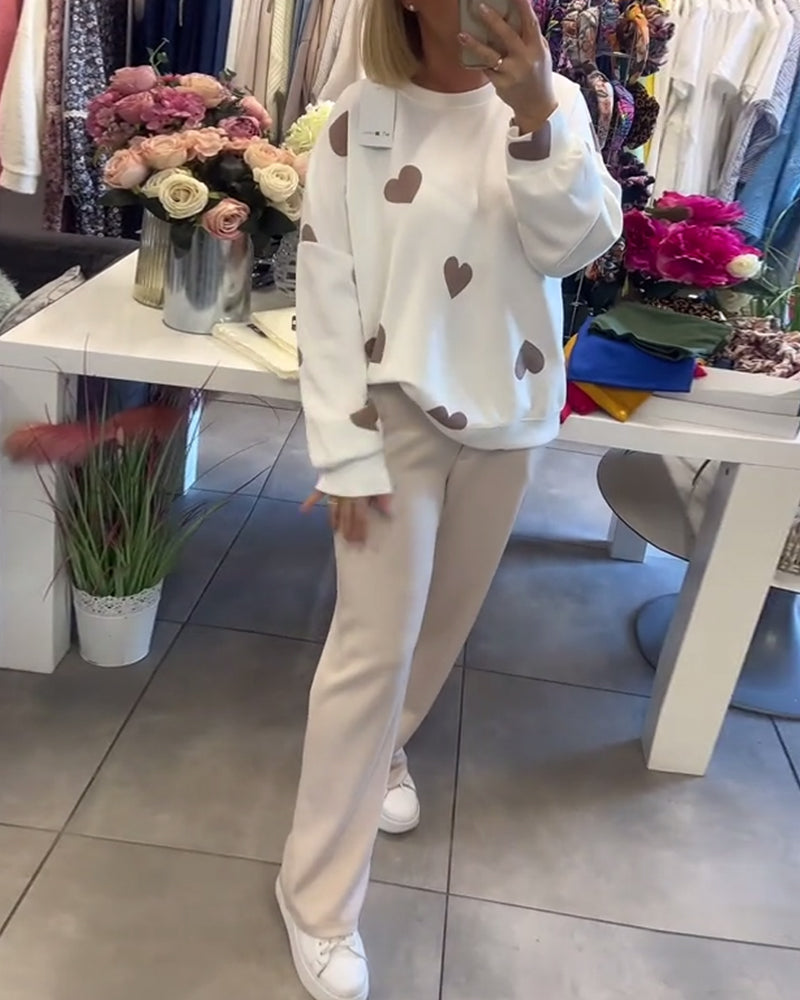 Zoe | Damen Pullover Baumwollmix Herz Print Lässig
