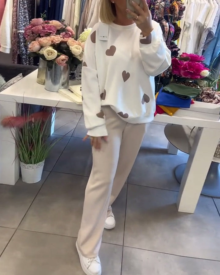 Zoe | Damen Pullover Baumwollmix Herz Print Lässig