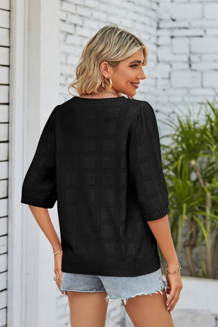Geripptes Rundhals-Stricktop mit Stretch