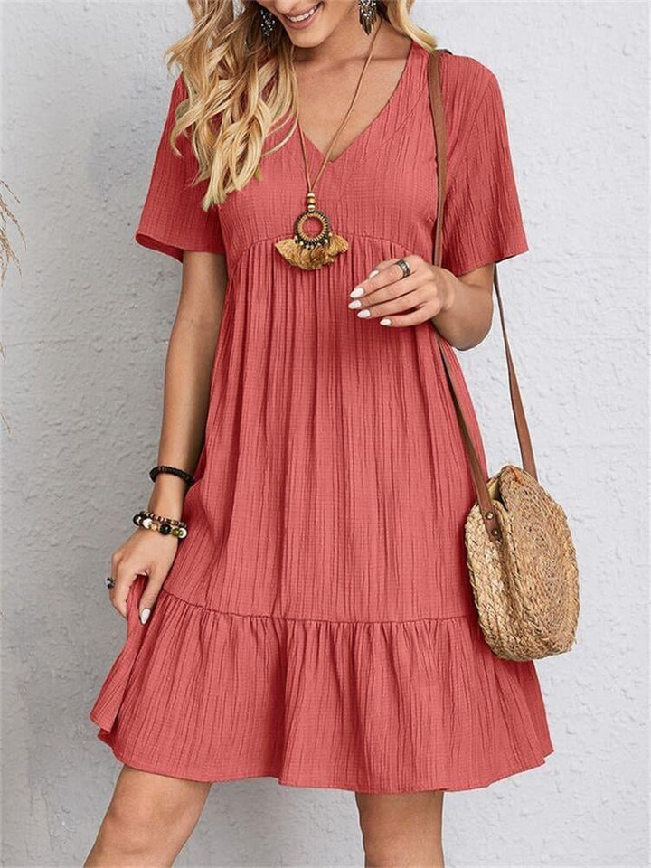 Inge | Retro V-Ausschnitt lockeres Freizeitkleid
