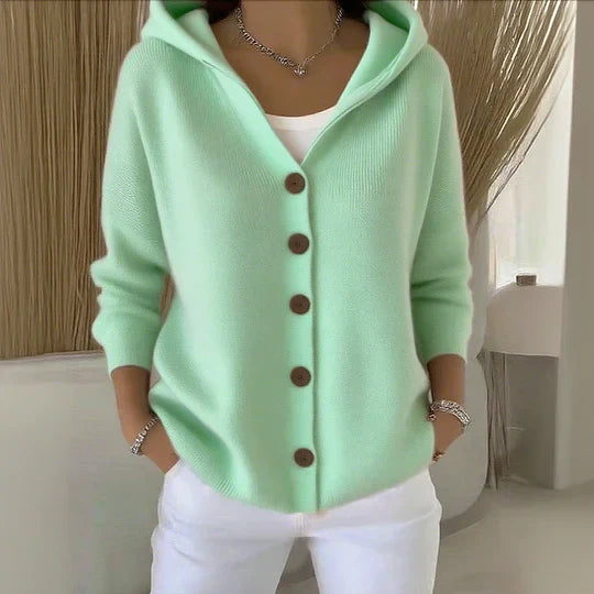 Amira | Trendige Strickjacke mit Kapuze im modernen Look
