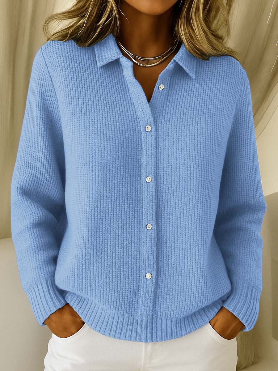 Helena | Fein gestrickte Jacke mit Kragen und Länge