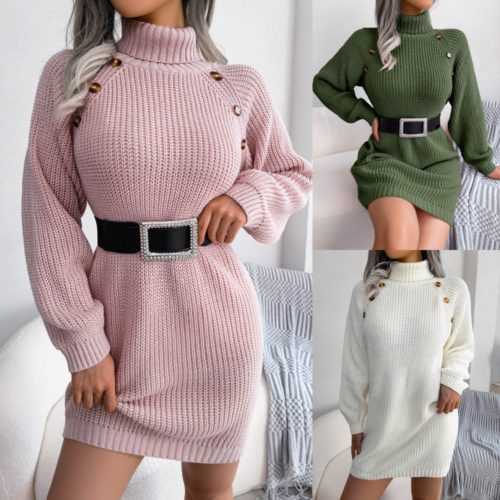 Lena | Winter Strickkleid mit Stehkragen Damen