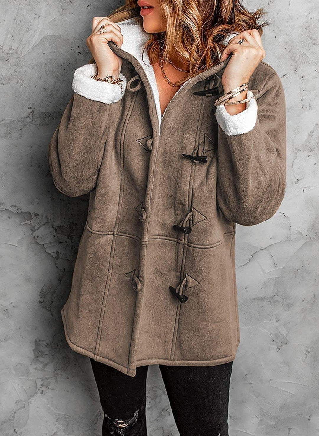 Sandy | Damenmantel mit Kapuze & Samtdetails