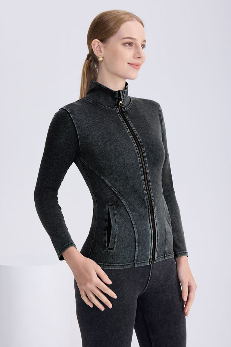 Schmal geschnittene Jeansjacke im Vintage-Look